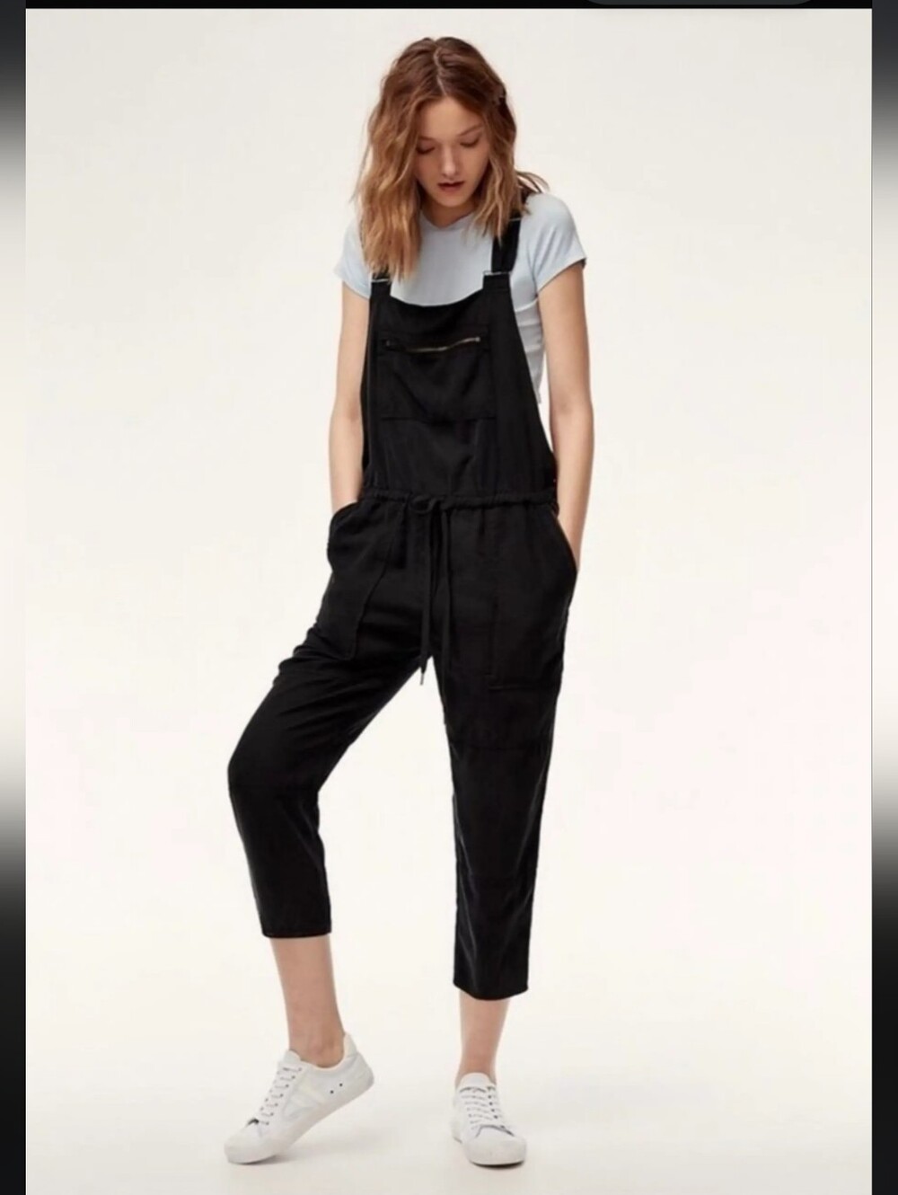 $148 Aritzia Wilfred Free Black 100% Lyocell Overall Jumpsuit Romper Overalls